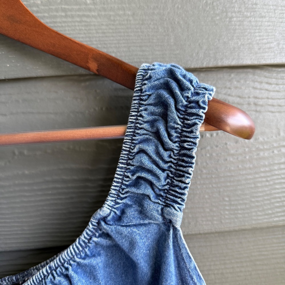 Zoey Beth Plus Chambray Peasant Tank Top Blue Babydoll Denim Blouse - Picture 4 of 8